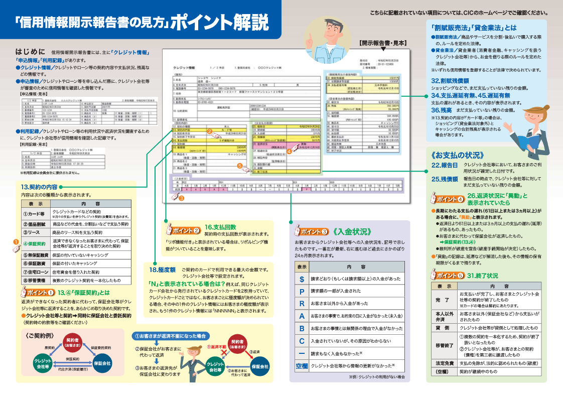 CICの信用情報開示報告書の見本